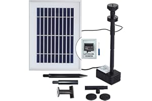 AMUR INNOVATIVE SOLAR TEICHPUMPE SOLAR SPRINGBRUNNEN SOLAR WASSERSPIEL Solar-Teichpumpen-Set für den GARTENTEICH mit LI-ION-AKKU LED-Beleuchtung Solarpanel im stabilen ALU-RAHMEN (7-SP01102-1)