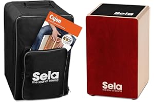 Sela SE 184 DE Primera Cajon Red Einsteiger Bundle mit Sela Snare System, aufgebaut, Rucksack, Sitzpad, Schule, CD, DVD