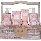Accentra Gift Set Woman Secret Garden Wooden Box White Tea Apricot | Female Cosmetic Chest with Portable Handle, Bath &amp; Showe
