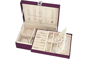 Voova Caja Joyero Mujer Caja para Joyas Niña, Grande Joyeros Mujer Organizador 2 Niveles Estche de Joyería con Cerradura, Estilo Moderno para Collares Anillos Pendientes Pulseras, Morado