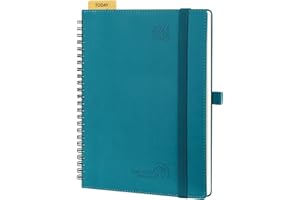 POPRUN A5 Academic Diary 2024-2025 Week to View (22x16.5 cm) Soft Cover Spiral 17 Months (Aug'24 - Dec'25) Mid Year Diary 24/25 Vertical Weekly Planner (Pacific Green)