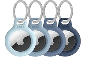 Belkin Étui pour Apple AirTag avec Attache en Métal (Pack De 4), Porte Clés, Protection Durable, Anti-rayure, Ouverture Facile, Idéal pour Chiens et Animaux de Compagnie, Bagages, etc., Bleu