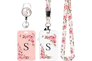 FIDWALL 2 pièces Porte Badge avec Lettres A-Z, Lanière Détachable et Clip Rétractable, Porte Cartes Personnalisé avec Enrouleurs de Badge pour Femmes Infirmières Enseignants Étudiants Bureau (S)