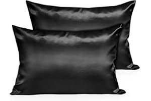 Joyhabit Satin Seiden Kissenbezug 40x60 cm, Schwarz, 2 Stück Superweicher, Glatter und Hautschützender Kopfkissenbezug für einen Tiefen Schlaf