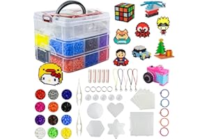 Coriver Kit de Cuentas de fusibles de Agua de 5 mm, 10000 Cuentas de Hierro de 12 Colores con 6 tableros de Clavijas, 2 Pinzas, 6 Papel de Planchar, Cuentas de perler para Hacer Joyas para niños