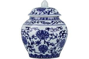 XINGYAN Chiński słoik imbirowy z pokrywką chiński styl antyczny, dekoracja do domu retro niebieskie i białe porcelanowe kwiaty ceramiczny wazon w słoiku, tradycyjny chiński styl Ming i Qing (ogólny słoik)