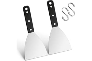 Herogo Griddle Scraper Set of 2, Stainless Steel Grill Scraper with Black Handle for BBQ, Burger, Steak, Kitchen, For Grilling Teppanyaki Meat, Cleaning the Grill Pan, Durable & Dishwahser Safe