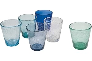 Villa d'Este Home Tivoli 5907746 Cancún/Marea-Juego de 6 Vasos de Agua de 330 ml en Pasta de Vidrio soplado, Tonos De Azul