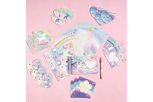 WERNNSAI Ensemble de papeterie pour enfants Licorne Ensemble de papeterie Ensemble de papeterie arc-en-ciel Ensemble de papier rose écriture de lettres Feuilles d'écriture pour ados avec enveloppes