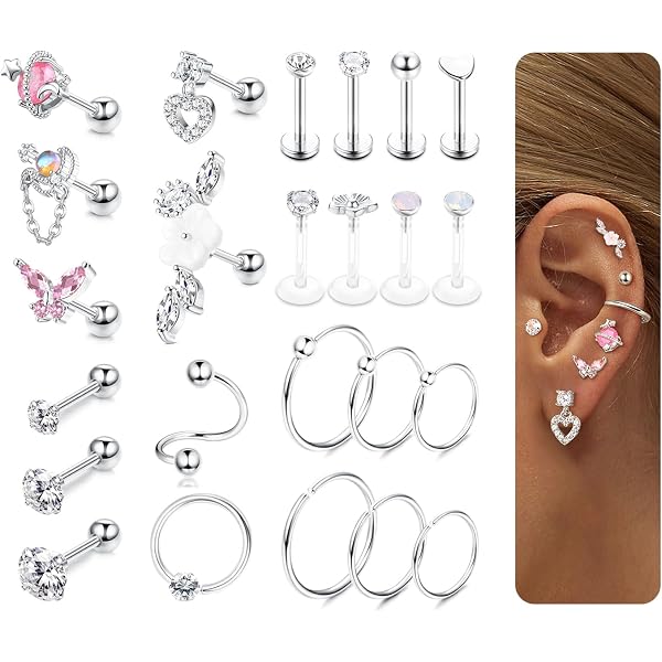 Kakonia 12 Paia Orecchini A Cerchio Piccoli In Acciaio Inox - Set Huggie Con Ciondoli Farfalla, Cuore, Stella - 3