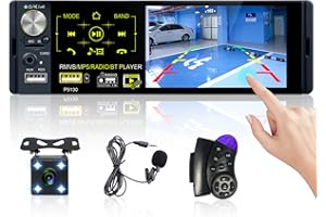 HIKITY RDS Autoradio con Vivavoce Bluetooth Stereo Auto Radio con Schermo 4,1 Pollici Touchscreen Radio FM/AM con 2 USB Porte/7 Luci Colori Microfono+Retrocamera