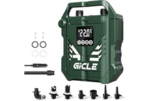 GICLE Bomba eléctrica para tabla de remo, inflado de doble etapa de alta presión, apagado automático con conector de coche de 12 V CC, para tabla de remo, cama inflable, colchón y barco portátil