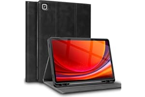 Gexmil Leder Hülle für Samsung Galaxy Tab A8 10.5 Zoll 2022 202,mit Stylus Halter,Automatischer Schlaf/Aufwachen, Folio Echtes Leder Hülle Anti-Fingerabdruck,Einstellbarer Ständer,Öl Wachs Schwarz