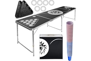 Jago® Bierpong Tisch Set - ab 18 / für Erwachsene, inkl. 6 Bälle & 100 Becher, Becherhalter, Höhenverstellbar/Klappbar, Aluminium – Beer Pong Tische, Beerpong, Bier Pong, Partytisch, Trinkspiele