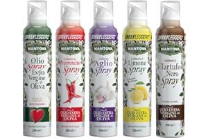 SPRAYLEGGERO Olio extravergine di oliva e aromatizzati spray (5 flaconi da 250 ml)-Con lo spray risparmi fino al 90% di prodotto