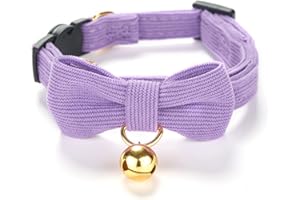 YUDOTE Ultra-soft Collar Natural Cotton Corduroy Made for Cats with Sensitive Skin,Lightweight Kitten Collars with Quick-release Buckle and Removeable Bow-tie,Purple Pack of 1