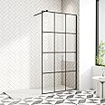 AQUARA 1000x1900mm Shower Screen, Reversible Black Frame Shower Screens with Black Silk Screen, with 8mm Easy to Clean Toughened Glass