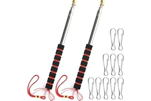 kclkda 2 Pieces Telescopic Handheld Flagpole with 10 Pieces Flag Clips, Stainless Steel Telescopic Pole Pointer Stick, Extendable Portable Flag Pole for Festival Camping Tour Guide Teaching (8.2FT)