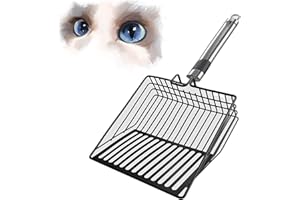 JUXINE 2-Slot Stainless Steel Sifter (14cm XXL) & Ergonomic Beech Handle | Heavy-Duty Clumping Litter Scooper (B)