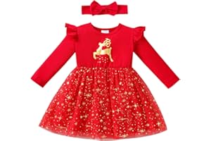 Geagodelia Baby Mädchen Weihnachten Kleid Outfit Prinzessin Weihnachtskleid Weihnachtsoutfit Langarm Babykleidung Neugeborene Weiche Kleidung My First Christmas