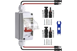 Carseatty Leitungsschutzschalter PV DC Trennschalter 2 polig 32A 12V-500V mit Kabel IP65 wasserdicht Gehäuse Solarstecker für Solar Anlage (32A)