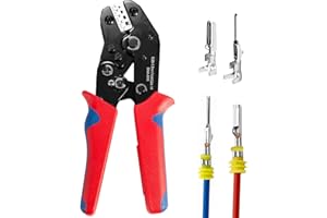 Wire Crimping Tool with Ratchet, Amliber Ratchet Wire Crimper Tool for Open Barrel Terminal Connectors, Electrical Crimping Tool for Molex Style Deutsch Delphi AMP Dupont TYCO Terminals, 24-14 AWG