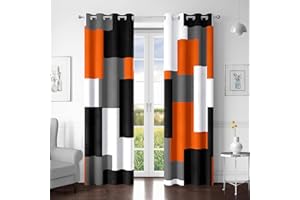 Tyrot Orange 100% Blackout Curtains for Bedroom 84 inch Length 2 Panels Set Black Grey Modern Abstract Geometric Black Out Curtains Insulated Room Darkening Window Drapes for Living Room, 52Wx84L