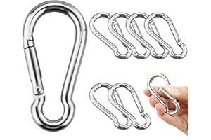 ZCYKJ 8 moschettoni in acciaio inox 304 M6, resistenti, 60 mm, piccoli moschettoni per esterni, campeggio, escursionismo, guinzaglio per cani, pesca