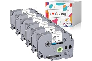 ‎HEHUA 6X Hehua Kompatibel mit Brother P touch 9mm TZe 221 TZe221 TZ221 Schriftband, Ersatz für ptouch h100r PT-100LB PT-H105 PT-P300BT PT-D400VP (Schwarz auf Weiß, 9mm x 8m)