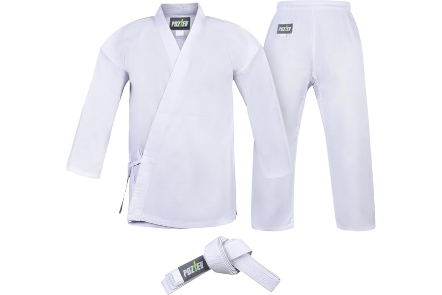 POZTEV Karate Uniform for Kids & Adults Lightweight Student Gi Pants and Jackets for Martial Arts Uniform With Free Belt