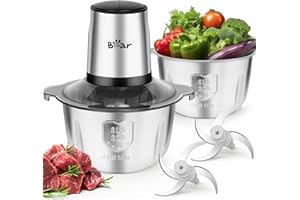 Bear Food Processor with 2 Bowls (1.8L+1.8L),500W Electric Food Chopper with 2 Sets of 304 Stainless Blades, 2 Speed Meat Grinder for Meat, Vegetables, Fruits and Nuts, BPA Free