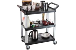 The Workplace Depot 3-Tier Catering Trolley, Durable Polypropylene, Smooth Non-Marking Wheels, Easy Clean, Compact for Kitchens, Restaurants & Hospitals