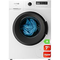 EVVO Lavadora 7kg, Vapor, Clase A, Motor Inverter, Lavado Rápido 15', Estrecha 40cm Profundidad, Bajo consumo, 1400 rpm, 15 p