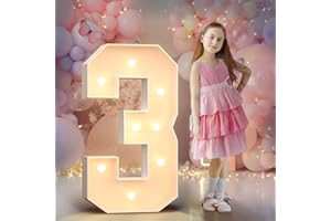 MIXIFOX 3FT Light Up Numbers Birthday Decorations for Women Men: Big Cardboard Number 3 for 3rd 13rd Wedding Anniversary Party Decor Baby Shower Large Marquee Numbers Birthday Balloons Arch Kit Mosaic Pre-cut