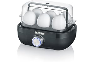 SEVERIN Cuit-œufs 420 W, Appareil de cuisson pour 1 à 6 œufs, Doseur d'Eau Gradué et Perce-Œufs Inclus, Cuiseur à œufs avec réglage électronique du temps de cuisson, noir, EK 3166