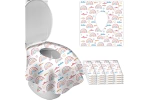 SUNDEE 20Pcs XL Toilet Seat Covers Disposable, Safe No-Slip Waterproof for Kids Toddlers Use in Potty Training Public Restrooms Toilets, Individually Wrapped Portable Covers for Adults Travel -Rainbow