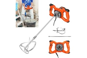 AUTOBABA Mélangeur Électrique de Forage de Béton, Mélangeur de Mortier à Main 2600W, 6 Vitesses, Agitateur M14 Réglable, pour Mélanger la Peinture, la Boue de Ciment, le Béton, le Mortier, le Fourrage - Orange