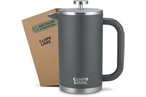 Campo Libre.® Giorgio. French Press, Coffee Press – 1000ml Stainless Steel Cafetiere, Double-Wall Insulated, Plastic-Free, Thermal Coffee Maker with Spare Filter – Dishwasher safe - Recycled Steel.