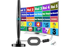 YOWREPU 2024 Antenna TV Interna Amplificata Potente, Antenna TV Digitale Terrestre con Base Magnetica e Ricezione a 360 Gradi, Antenna Portatile per TV 4K/1080P HD, Antenna da Interno con Cavo da 5 m