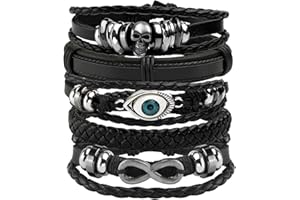 Eigso 5-6 Pz Bracciale Intrecciata Largo Punk Gothic Rock Vintage Teschio Croce Pelle PU Uomo Donna