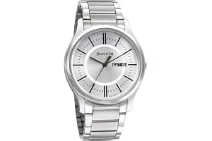 Sonata Essentials Quartz Analog with Day and Date Silver Dial Silver Stainless Steel Strap Watch for Men - NT77082SM02W