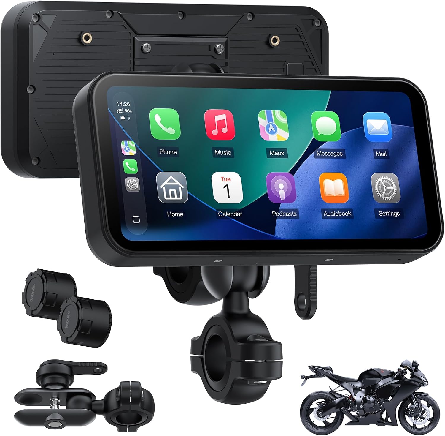 A622 Pantalla Moto CarPlay 6" Táctil, CarPlay y Android Auto Inalámbricos, IP67 Impermeable, TPMS, Bluetooth Dual, GPS, Alimentación USB/Acc, Compatible con Todas Las Motos