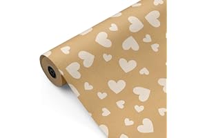 Bobina papel de regalo, rollo grande 62cm x 100m •KRAFT CORAZONES• Ideal para: Tiendas Negocios Comercios Envolver regalos Cumpleaños Baby Shower Bodas Decoración [FP Fiesta Paper]