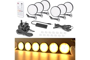 WOBANE Under Cabinet LED Lighting kit, Dimmable Black LED Puck Lights with Remote Control, Under Counter Lighting for Kitchen,Display Cabinet,Cupboard,Shelf,Bookcase,2700K Warm White, Timing,Set of 6