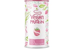 Alpha Foods Vegan Protein - MALINOWY JOGURT - Roślinne białko w proszku z kiełków ryżu, grochu, soi, siemienia lnianego, amarantusa, słonecznika i pestek dyni - 600 g proszku