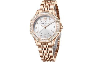 Daniel Hechter Paris Vendome Collection Analog Watch for Women with Round Dial, Crystal Studded Bezel, Crystal Accents and Stainless Steel Strap - DHW2009