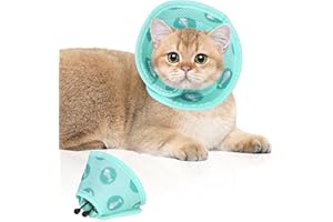 KINWODON Green Cat Cone Collar Soft, Adjustable Cat Recovery Collar Protective Soft Cat Cone After Surgery and Injuries Prevent from Biting and Licking for Puppies Small Dogs and Cats (S)