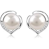 QUADRI - Orecchini con Perla e Zirconi in Argento 925 - Perla Bianca 6.5mm Coltivata d'Acqua Dolce Rotonde - Regalo Donna Ore