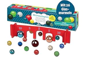 Moses 38064 Clásico Juego de canicas | Juego clásico con 26 canicas de Cristal y un Arco de Madera, Multicolor