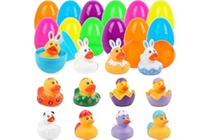 SULOLI 12 Pezzi Kit di Caccia alle Uova di Pasqua,Giocattoli Riempite e Sorprese per Uova di Pasqua,Scatola Cieca per Uova Paperelle di Gomma,Giochi di Regali di Pasqua per Bambini
